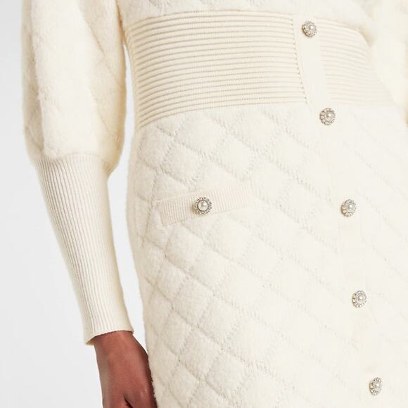 Express Embellished Button Front Mini Sweater Dress in Ivory/Off White - Picture 4 of 17